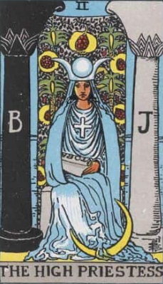 2.THE HIGH PRIESTESS - blue lilies, white blue roses, gerbera