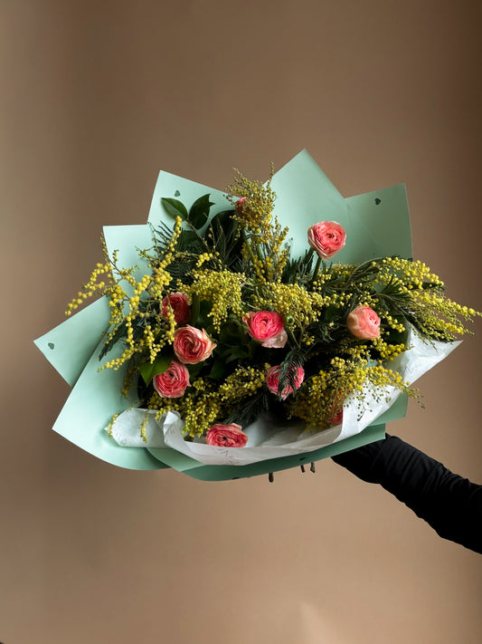#11 Spring Glow Bouquet – Mimosa & Ranunculus