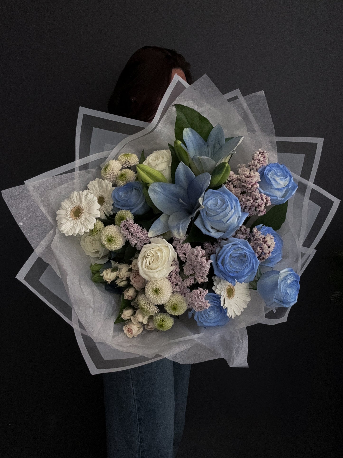 2.THE HIGH PRIESTESS - blue lilies, white blue roses, gerbera