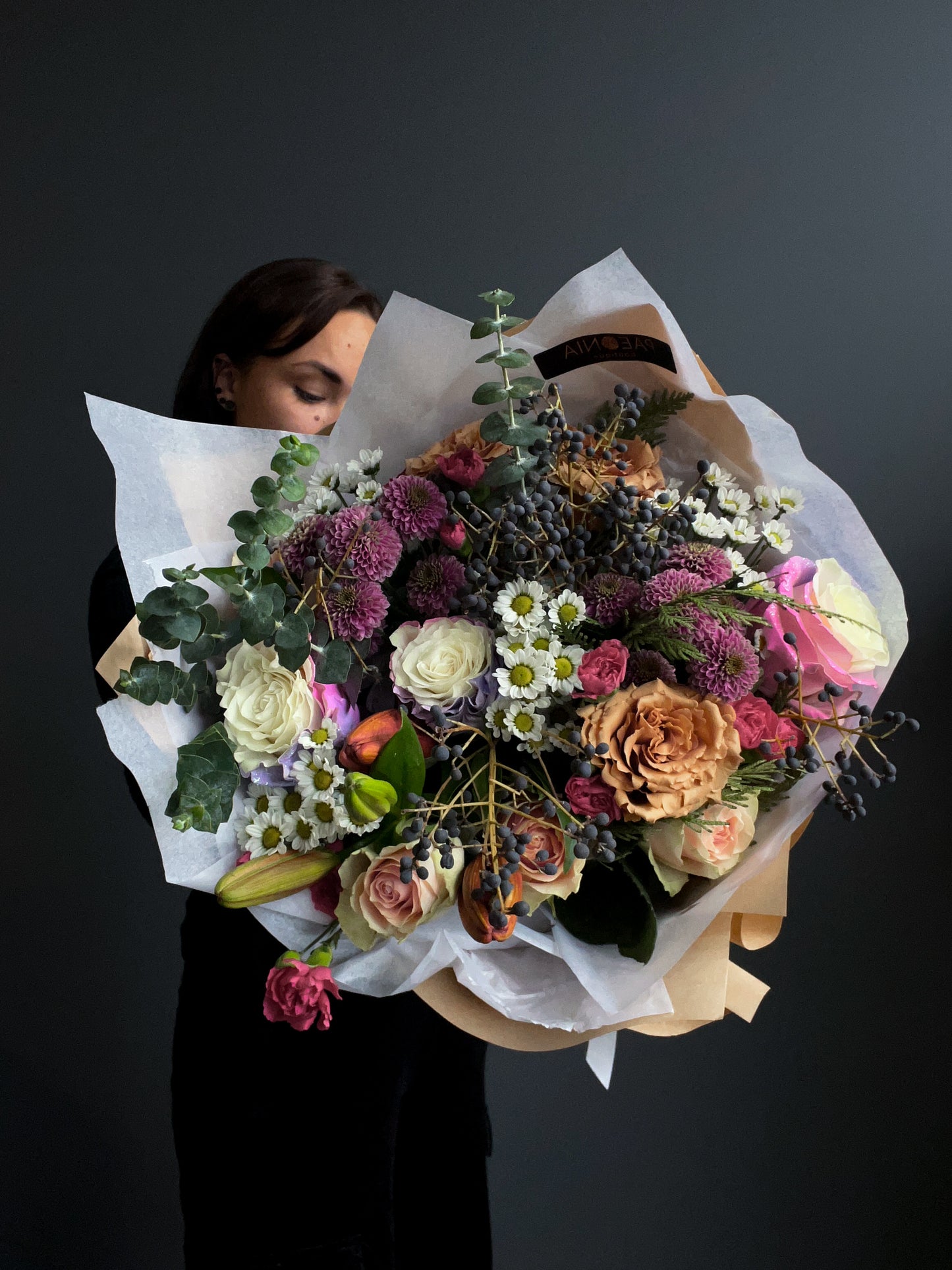 9.THE HERMIT - eucalyptus, roses, mums, carnation