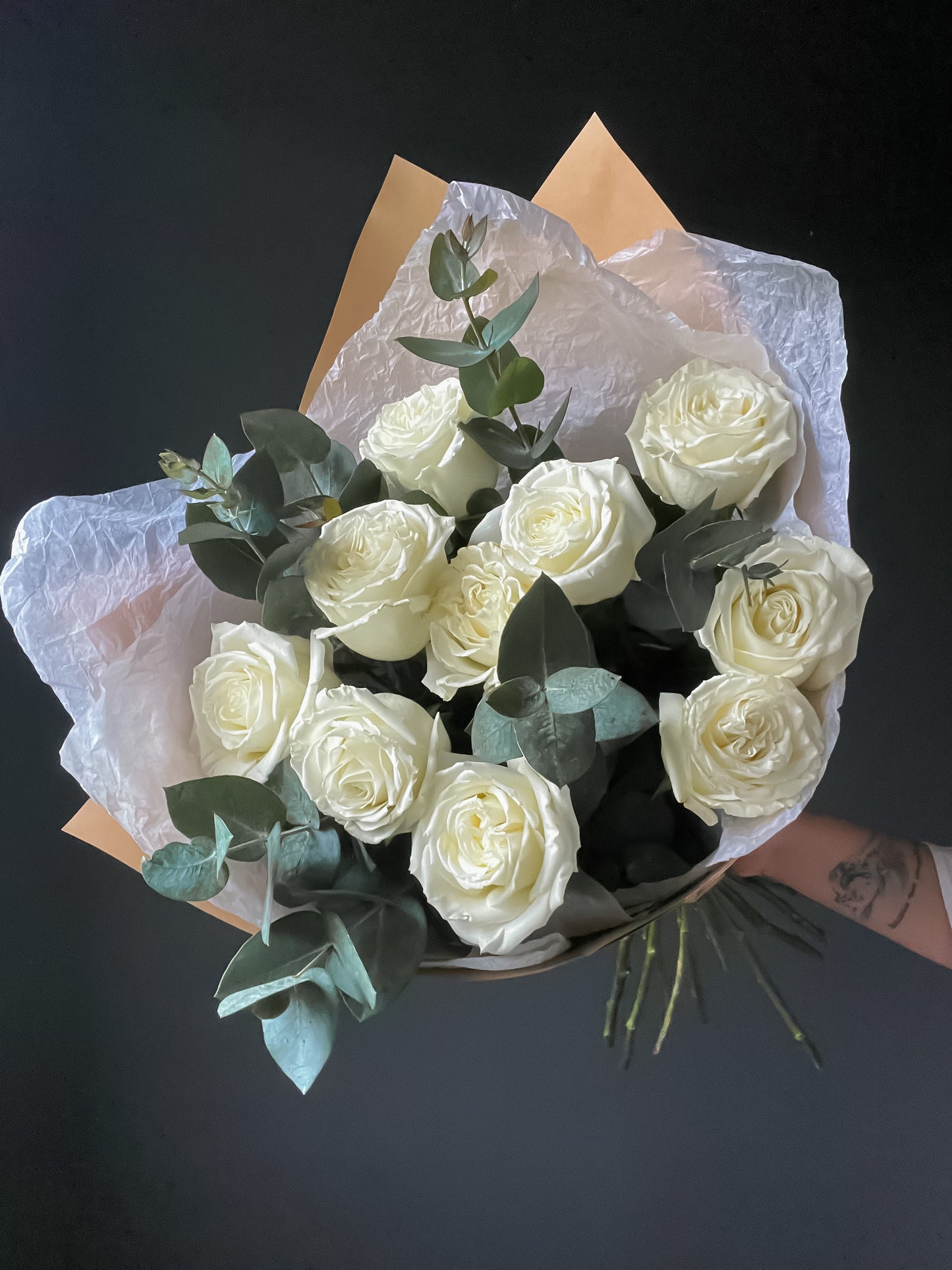 Classic White Roses with Eucaliptus