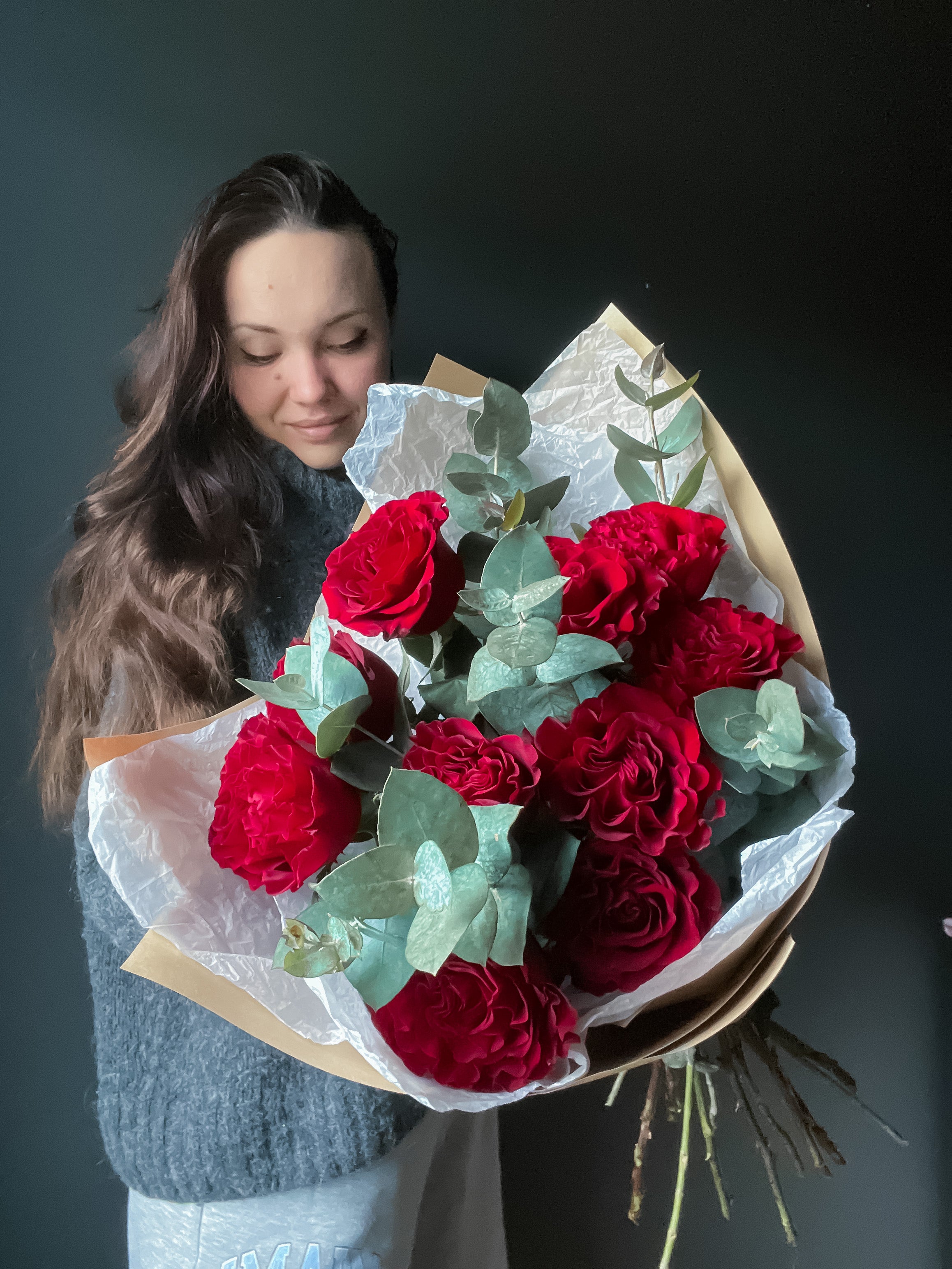 Classic Red Roses and Eucaliptus