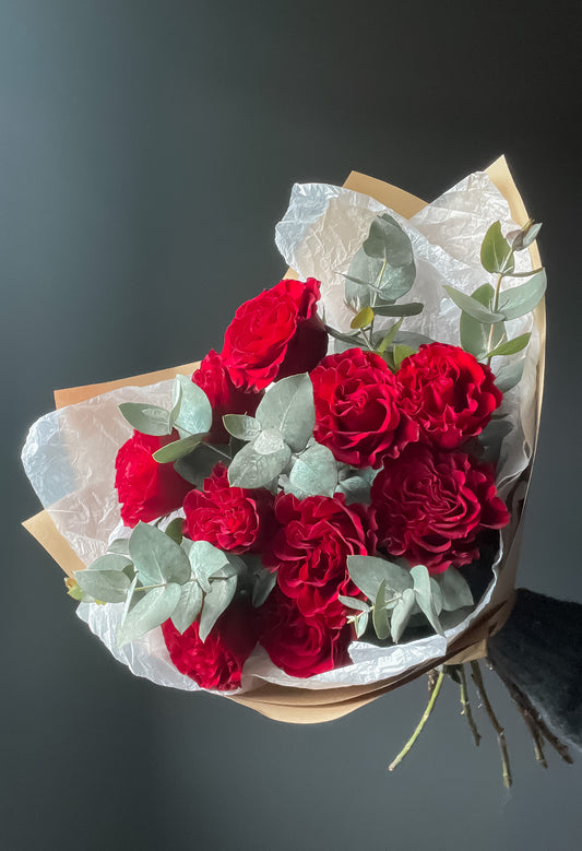 Classic Red Roses and Eucaliptus