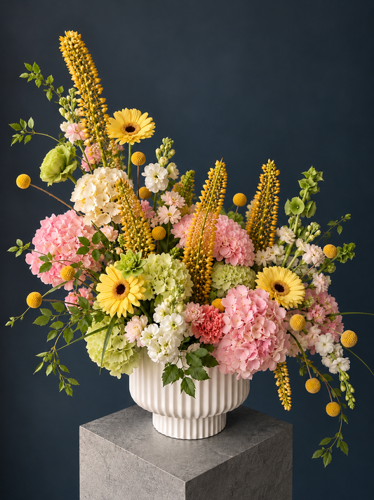 Van Cleef & Arpels Inspired Floral Arrangement - gerbera, eremurus, hydrangea, craspedia