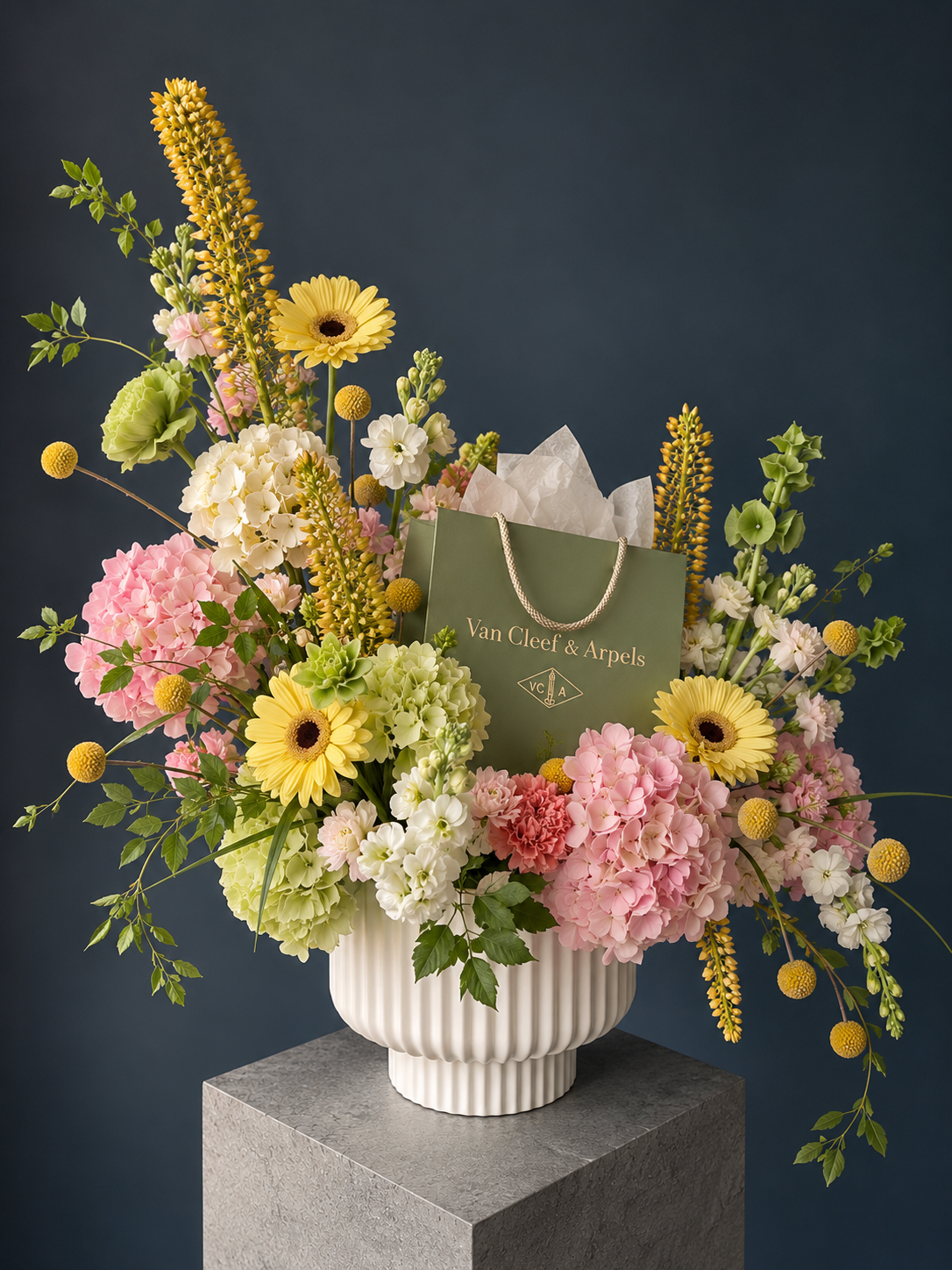 Van Cleef & Arpels Inspired Floral Arrangement - gerbera, eremurus, hydrangea, craspedia