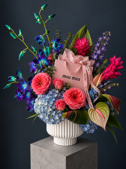 Miu Miu Inspired Floral Arrangement - anthurium, dendrobium, ginger, hydrangea