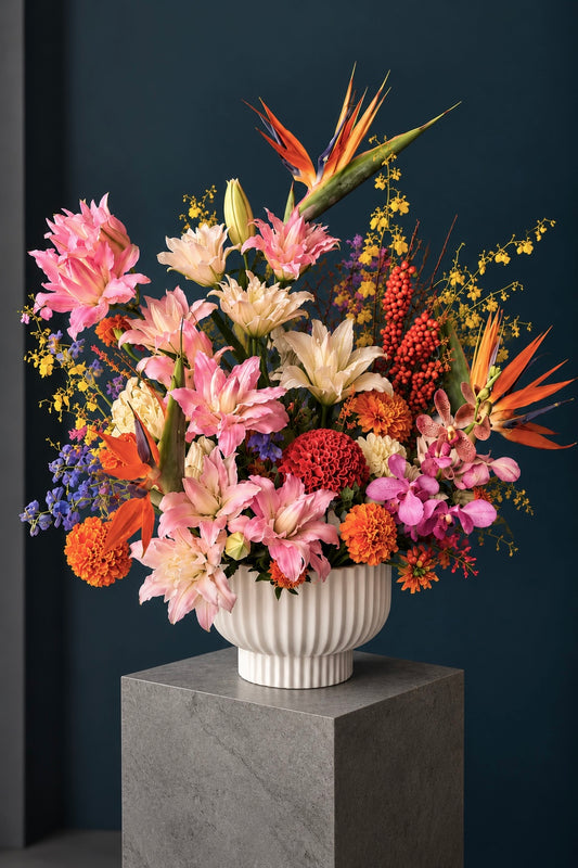 Louis Vuitton Inspired Floral Arrangement - bird of paradise, lilies, orchid, ilex