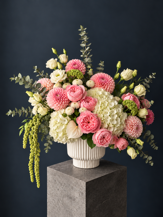 Celine Inspired Floral Arrangement - peony spray rose, dahlia, hydrangea, amaranthus