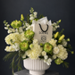 Loewe Inspired Floral Arrangement - hydrangea, Veggi roses, lily, stock