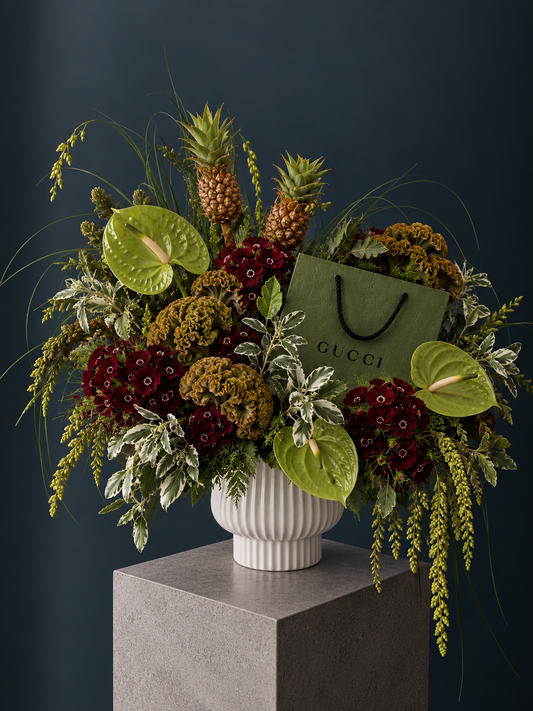 Gucci Inspired Floral Arrangement - carnation, pineapple, anthurium, celosia