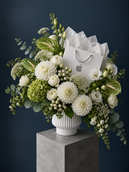 Apple Inspired Floral Arrangement - dahlia, anthurium, hydrangea