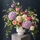 Prada Inspired Floral Arrangement - dahlia, peony roses, matricaria, hydrangea