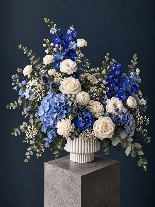 Swarovski Inspired Floral Arrangement - hydrangea, rose, eryngium, eucalyptus