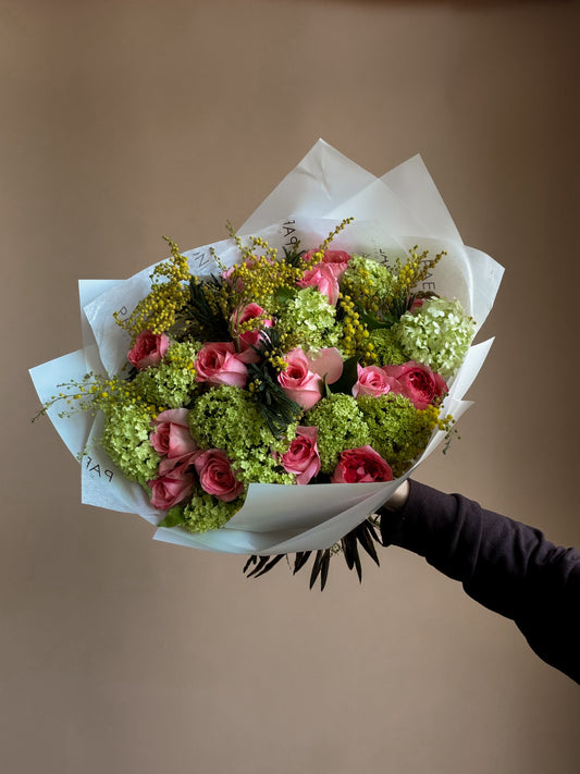 #5 Spring Garden Bouquet – Pink Roses & Fresh Greens