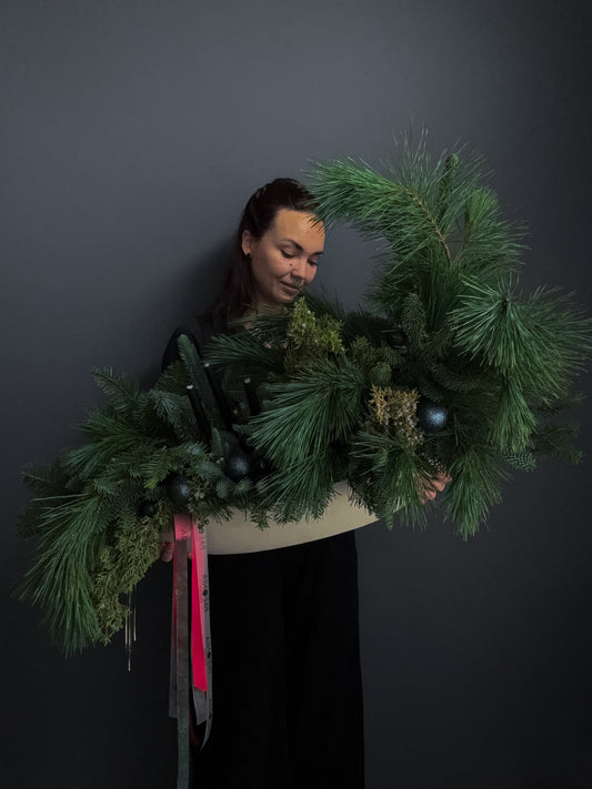 #2 Evergreen Centerpiece with Black Candles