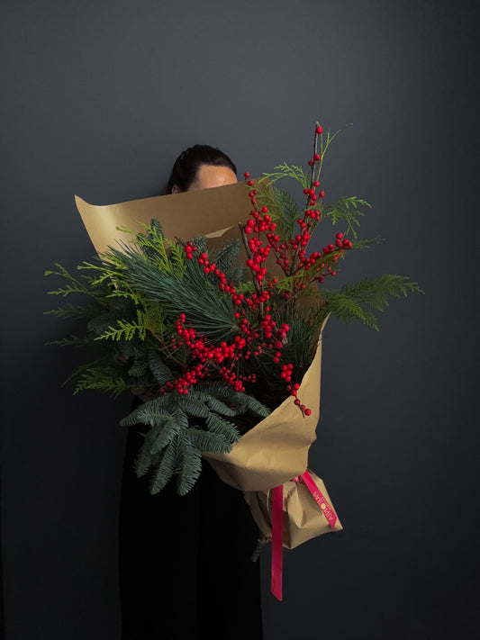 #1 Winter Greenery & Ilex Berries Bouquet
