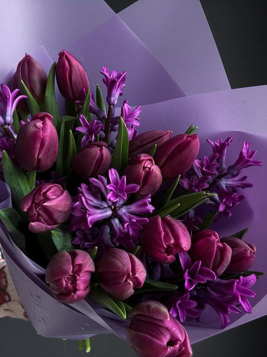 20 Lavender Double Tulips + Hyacinths