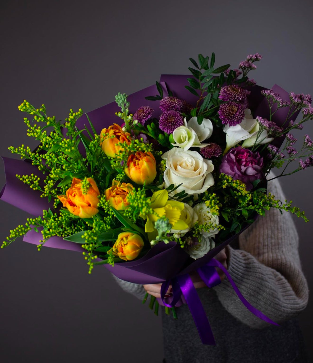 Spring Mix with Tulips, Wax, Roses